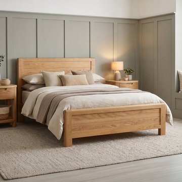 Somerton curved solid oak king size bed