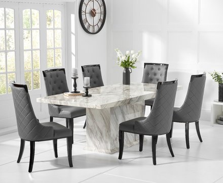Marino 180cm marble dining table with 10 grey francesca chairs