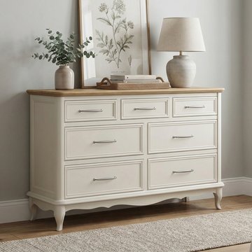 Chateau oak and soft white painted wide chest of drawers