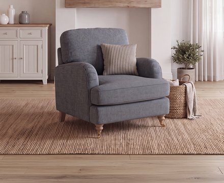 Chilworth navy fabric armchair with navy cushion