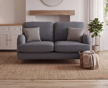 Chilworth navy fabric 2 seater sofa with navy cushions