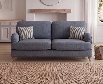 Chilworth navy fabric 3 seater sofa with navy cushions