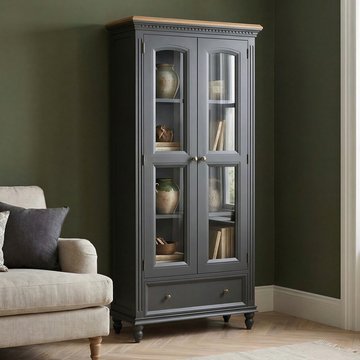 Francis oak and charcoal grey painted glazed display cabinet