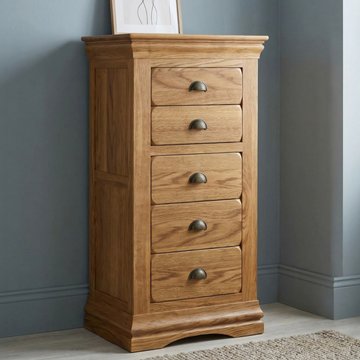 Burford rustic solid oak 5 drawer tallboy