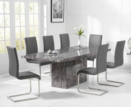 Crema 180cm grey marble dining table with 10 grey austin chairs