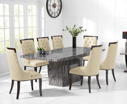 Crema 180cm grey marble dining table with 10 cream francesca chairs