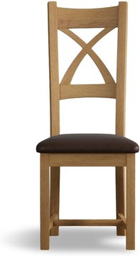 Natural solid oak brown set of 2 fabric dining chairs