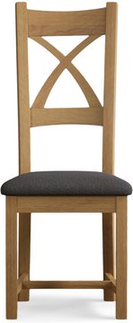 Natural solid oak charcoal grey set of 2 fabric dining chairs