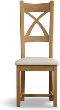 Natural solid oak linen set of 2 fabric dining chairs