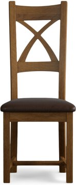 Rustic solid oak brown set of 2 fabric dining chairs