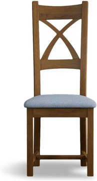 Rustic solid oak blue set of 2 fabric dining chairs