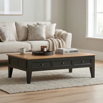 Charlton oak and black painted extra large 6 drawer coffee table