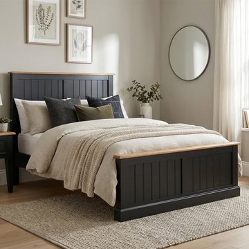 Charlton oak and black painted double bed