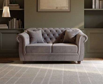 Eva chesterfield light grey velvet 2 seater sofa