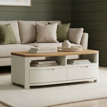 Bradwell oak and signal white painted 4 drawer coffee table