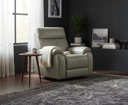 Cooper light grey leather recliner armchair