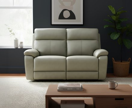Cooper light grey leather 2 seater recliner sofa