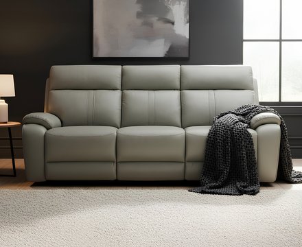 Cooper light grey leather 3 seater recliner sofa
