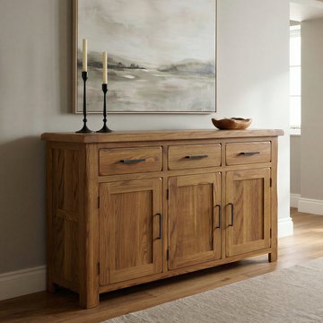 Rustic solid oak large sideboard | 3 doors- 3 dovetail drawers