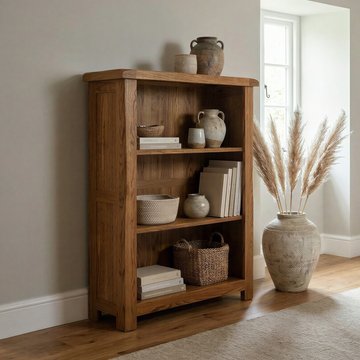 Rustic solid oak small bookcase | 3 adjustable shelves