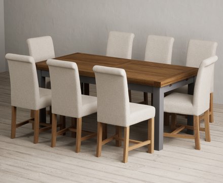 Extending buxton 180cm oak and charcoal grey dining table with 8 natural braced chairs