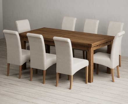 Extending buxton 180cm rustic solid oak dining table with 8 natural scroll back chairs