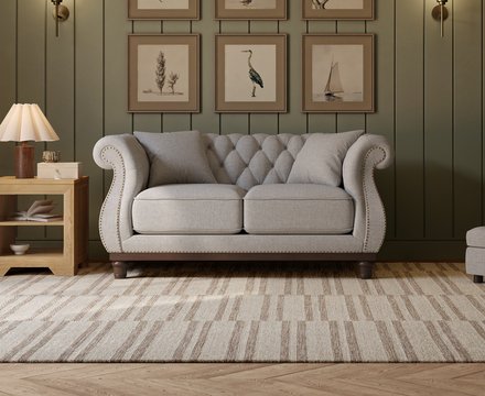 Harrow chesterfield grey linen fabric 2 seater sofa