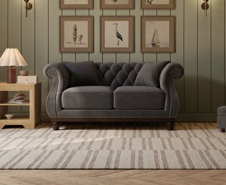 Harrow chesterfield dark grey velvet 2 seater sofa