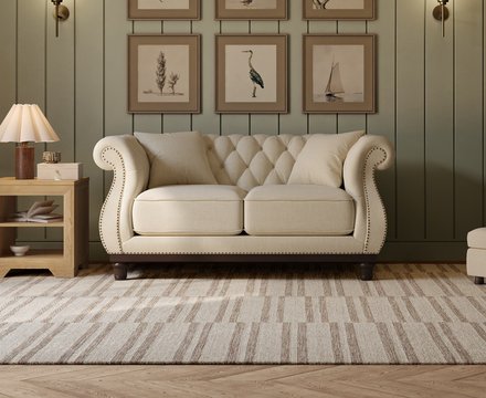 Harrow chesterfield ivory linen fabric 2 seater sofa