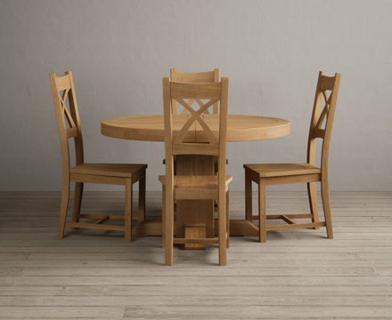 Extending helmsley solid oak pedestal dining table with 4 oak natural chairs