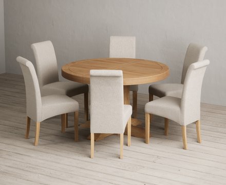 Extending helmsley solid oak pedestal dining table with 6 natural scroll back chairs