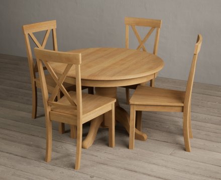 Extending hertford 100cm - 130cm solid oak pedestal dining table with 6 brown hertford chairs