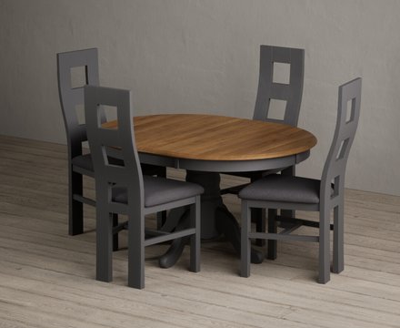 Extending hertford 100cm - 130cm oak and charcoal grey painted pedestal dining table with 4 charcoal grey painted chairs