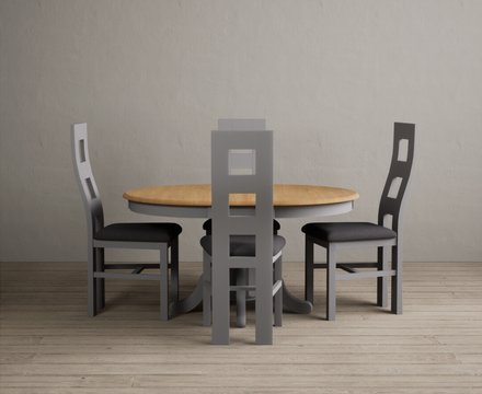 Extending hertford 100cm - 130cm oak and light grey painted pedestal dining table with 4 charcoal grey painted chairs