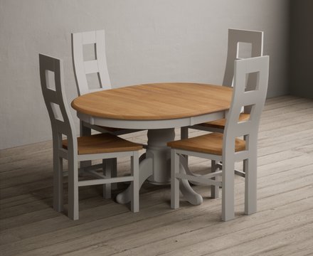 Extending hertford 100cm - 130cm oak and soft white painted pedestal dining table with 4 oak painted chairs