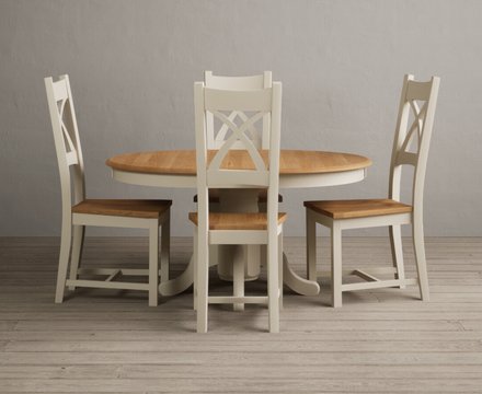 Extending hertford 100cm - 130cm oak and cream painted pedestal dining table with 4 oak painted chairs