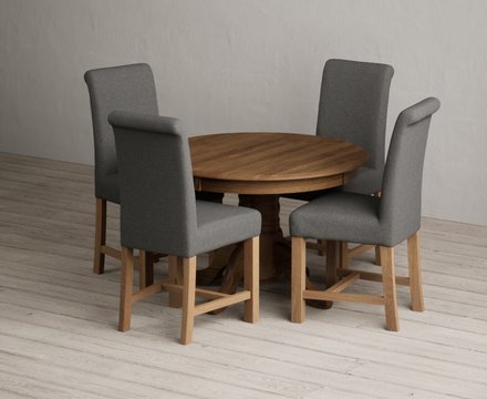 Extending hertford 100cm - 130cm rustic oak pedestal dining table with 4 charcoal grey braced chairs