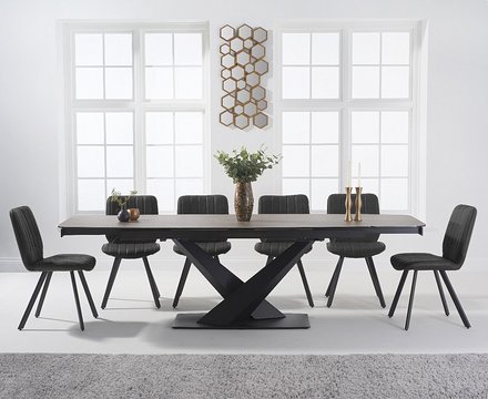 Extending jacob 180cm mink ceramic dining table with 10 grey hendrick chairs