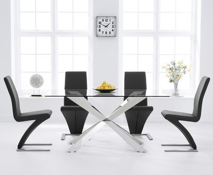 Canova 160cm glass dining table with 4 black aldo chairs