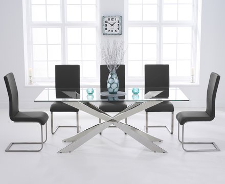 Canova 200cm glass dining table with 8 black austin chairs