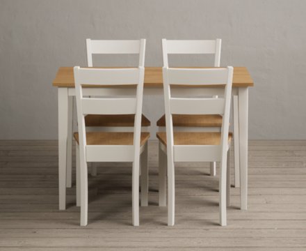 Kendal 115cm solid oak and cream painted dining table with 4 light grey kendal chairs