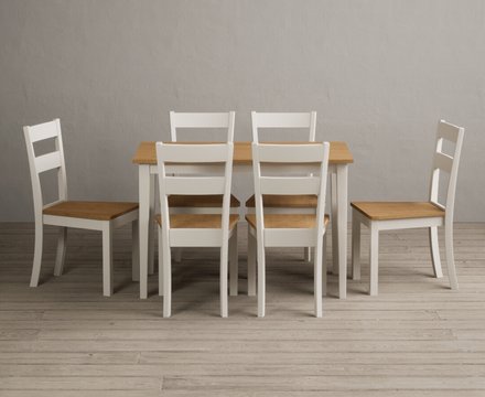 Kendal 115cm solid oak and cream painted dining table with 6 oak kendal chairs