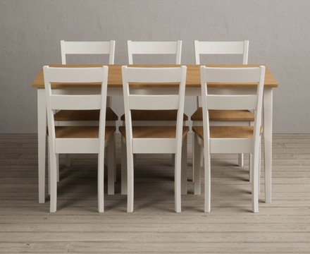 Kendal 150cm solid oak and cream painted dining table with 6 oak kendal chairs