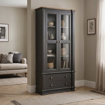 Lawson oak and charcoal grey painted glazed display cabinet