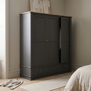 Lawson oak and charcoal grey painted triple wardrobe