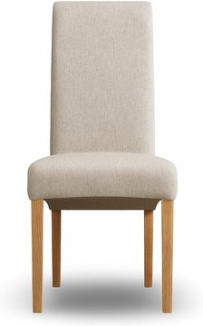Scroll back natural set of 2 fabric dining chairs