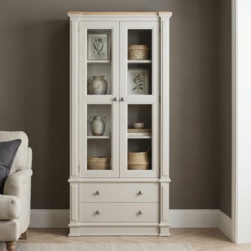 Lawson oak and soft white painted glazed display cabinet