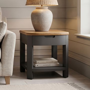 Bradwell oak and charcoal painted 1 drawer lamp table