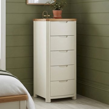 Bradwell oak and signal white painted 5 drawer tallboy