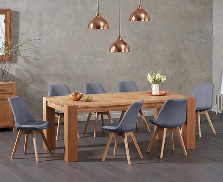 Sheringham 200cm solid oak dining table with 6 dark grey orson chairs